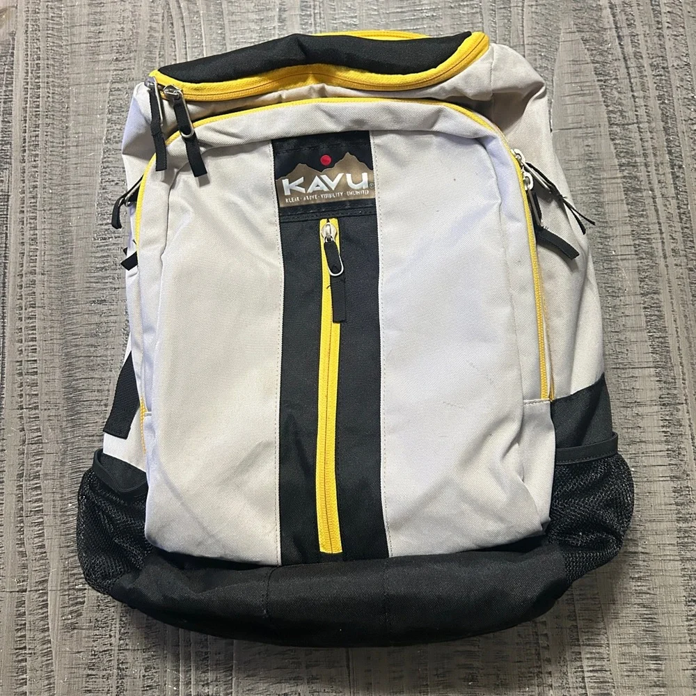 Vtg. Pre-KAVU Black, White, and Yellow Hiking Backpack - Picture 1 of 14